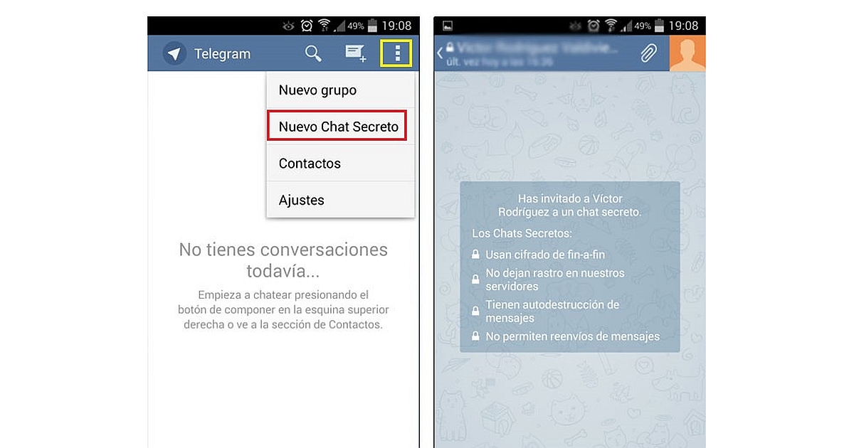 telegram ventanas chat mensajes secretos